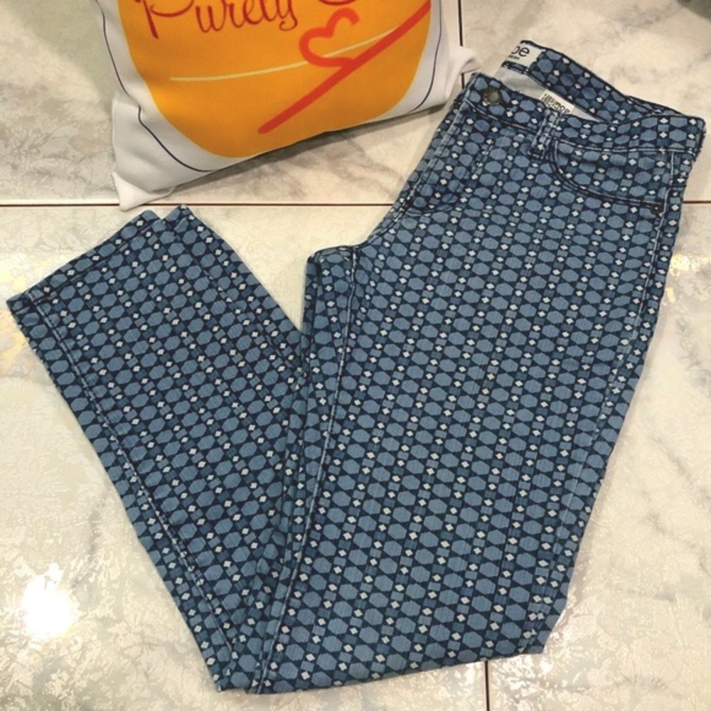 JOE FRESH Denim Jeans Geo Print Blue White Size 4